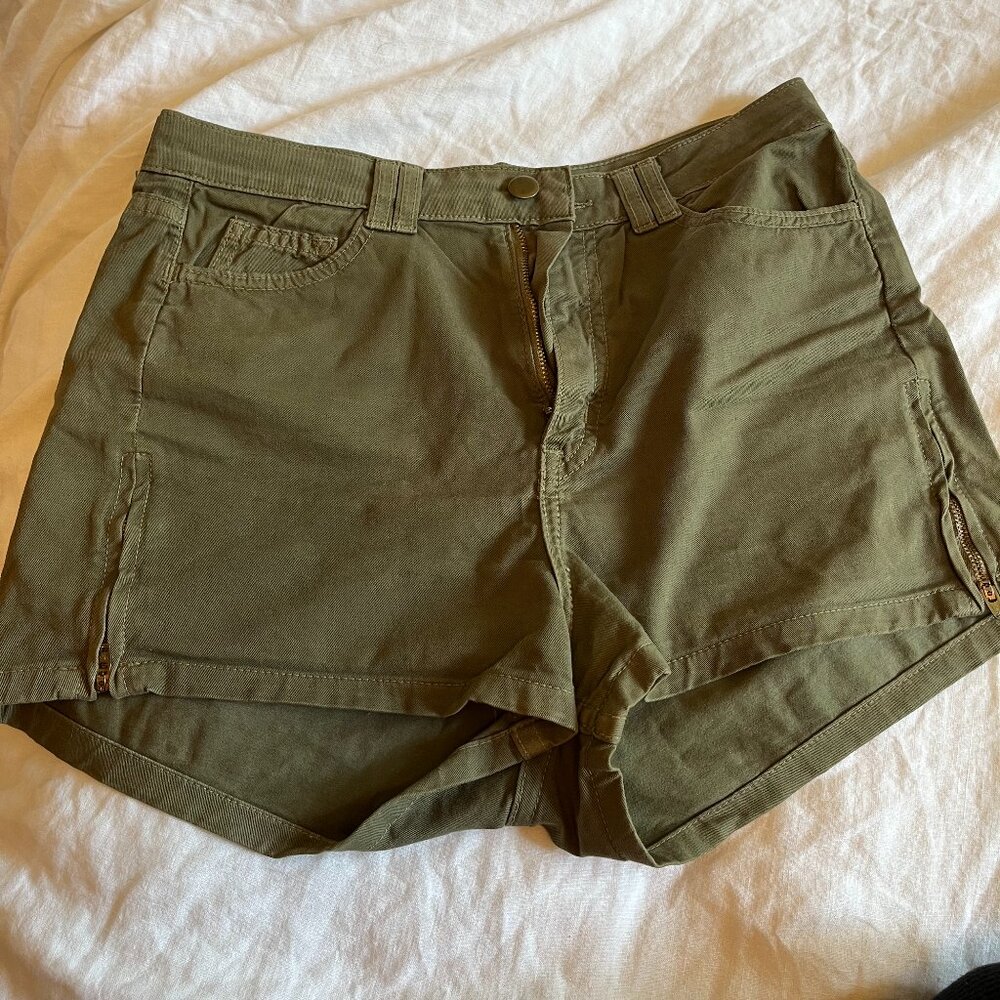 American Apparel Army Green High Waist Shorts with Side Zip